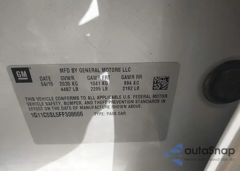 2015 Chevrolet Malibu 1Lt from USA, damaged, VIN 1G11C5SL5FF308666